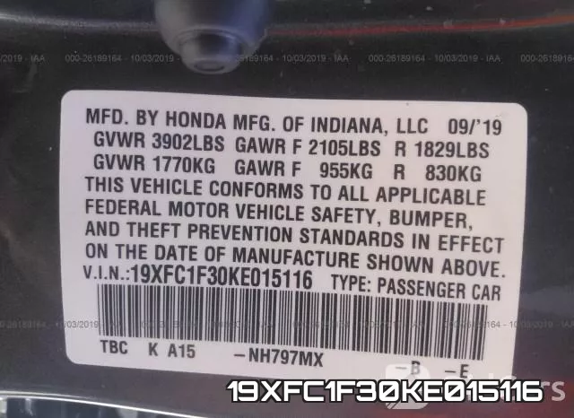 19XFC1F30KE015116 фото 10