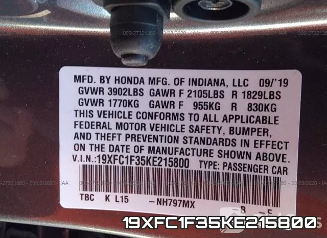 19XFC1F35KE215800 фото 10