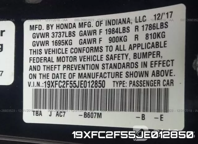 19XFC2F55JE012850 фото 10