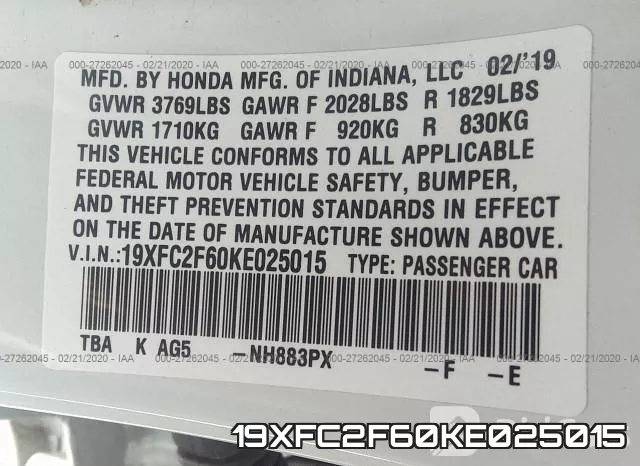 19XFC2F60KE025015 фото 10