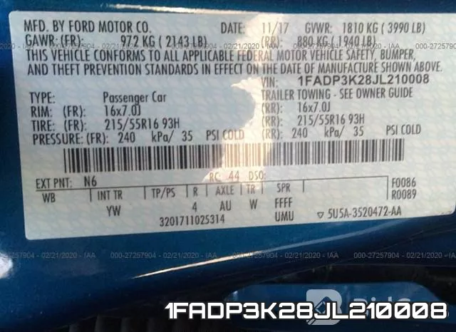 1FADP3K28JL210008 фото 10