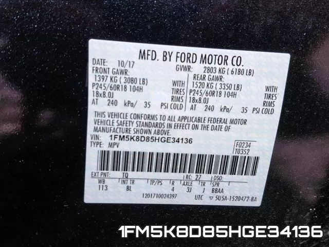 1FM5K8D85HGE34136 фото 2