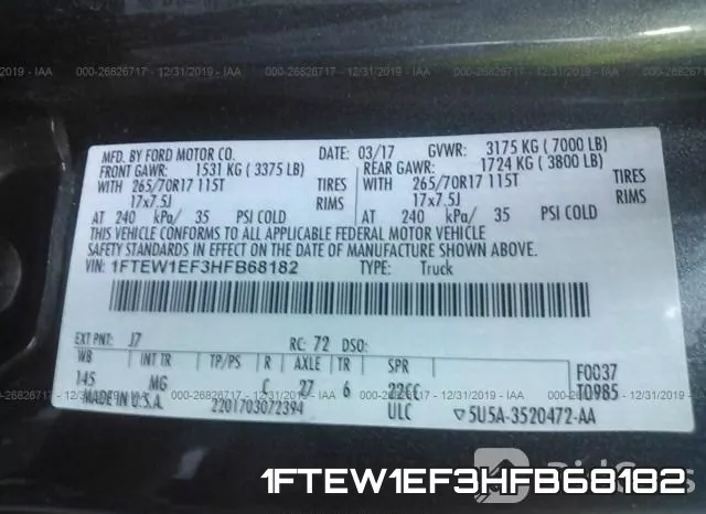 1FTEW1EF3HFB68182 фото 10