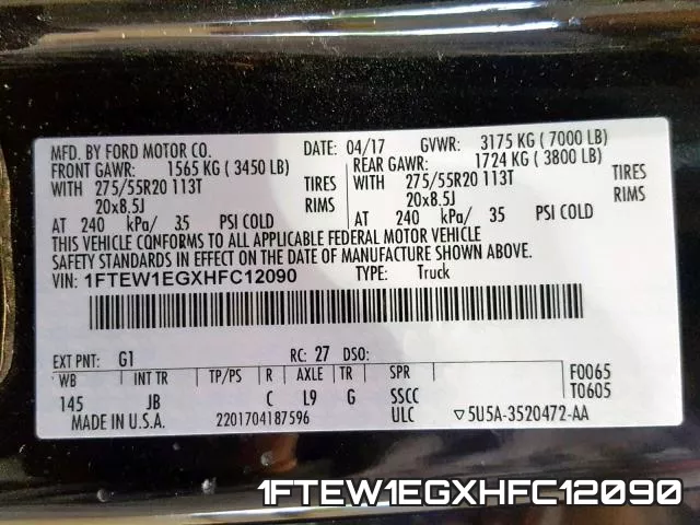 1FTEW1EGXHFC12090 фото 2