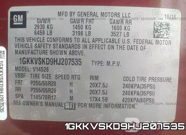 1GKKVSKD9HJ207535 фото 10
