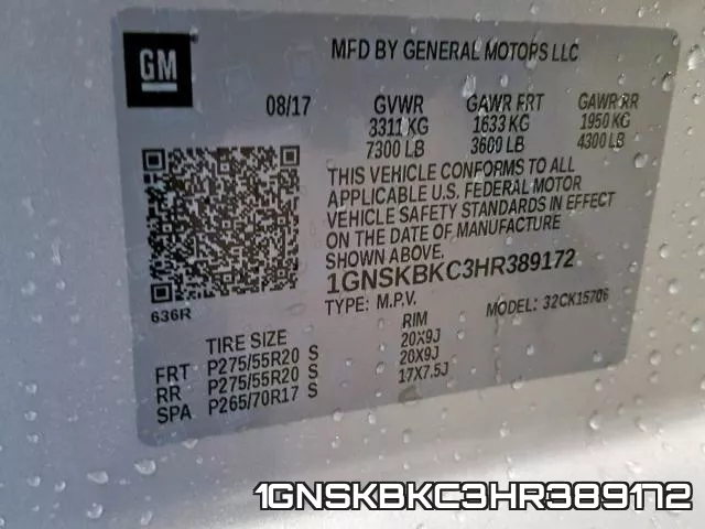 1GNSKBKC3HR389172 фото 2