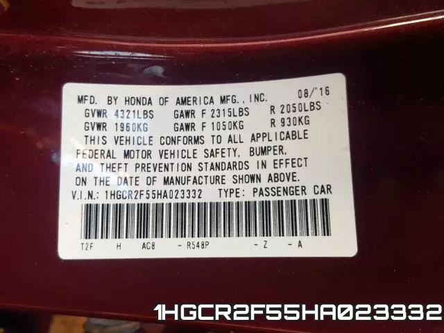 1HGCR2F55HA023332 фото 2