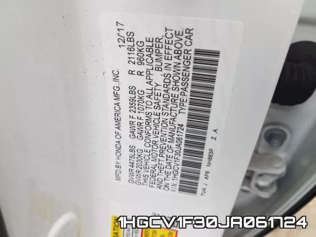 1HGCV1F30JA061724 фото 2