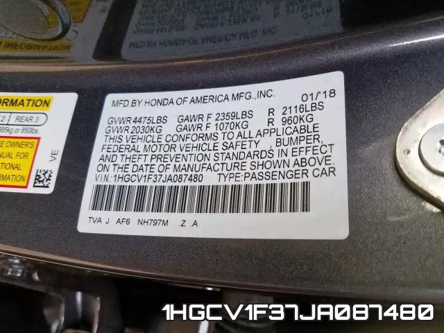 1HGCV1F37JA087480 фото 2