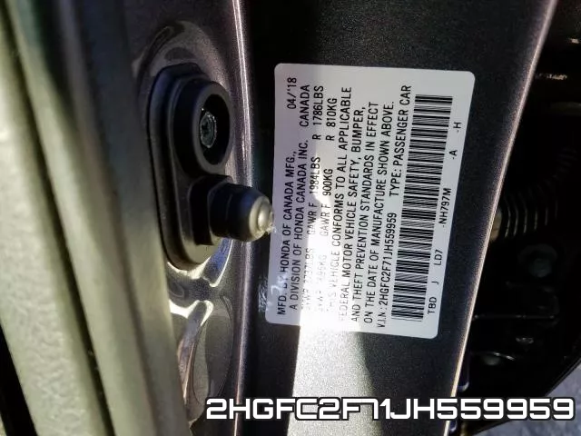 2HGFC2F71JH559959 фото 2