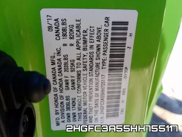 2HGFC3A55HH755117 фото 2