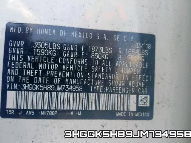 3HGGK5H89JM734958 фото 2