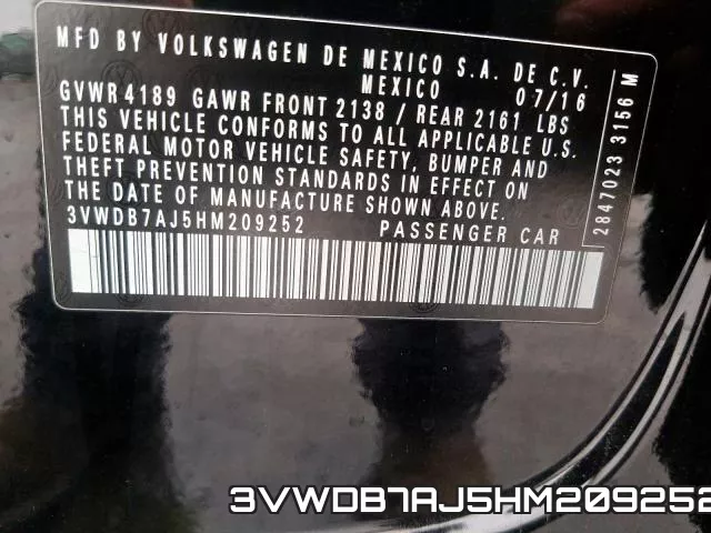 3VWDB7AJ5HM209252 фото 2