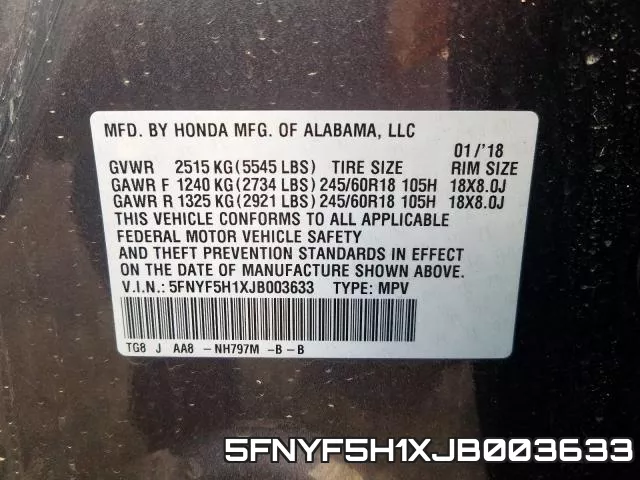 5FNYF5H1XJB003633 фото 2