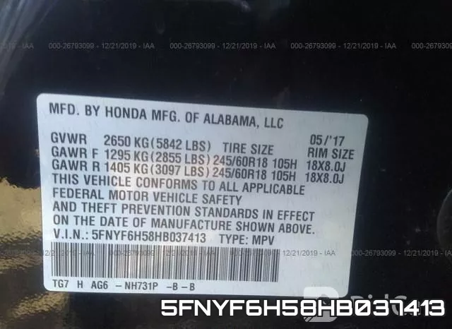 5FNYF6H58HB037413 фото 10