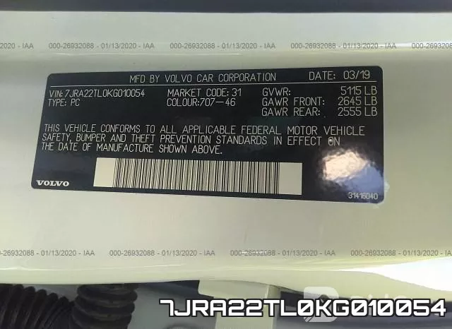 7JRA22TL0KG010054 фото 10