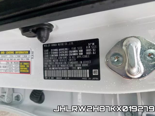 JHLRW2H87KX019279 фото 2