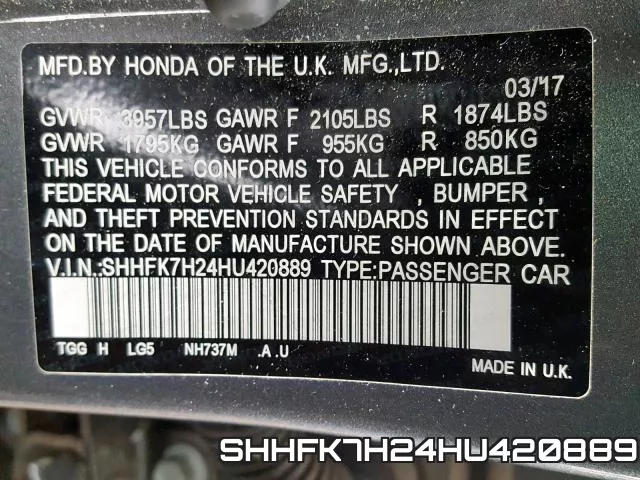 SHHFK7H24HU420889 фото 2