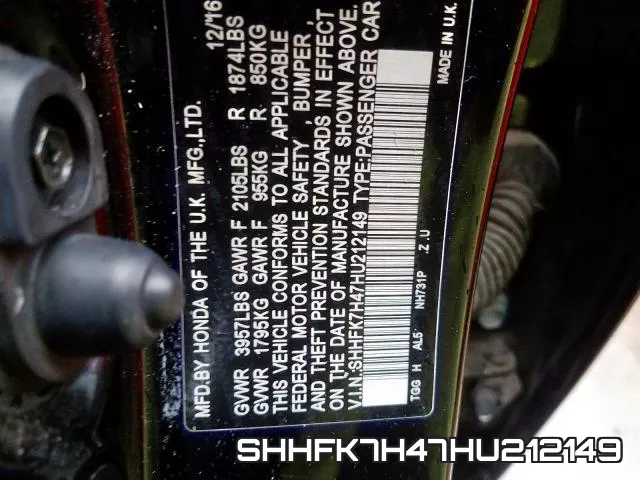 SHHFK7H47HU212149 фото 2