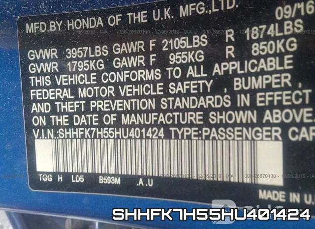 SHHFK7H55HU401424 фото 10