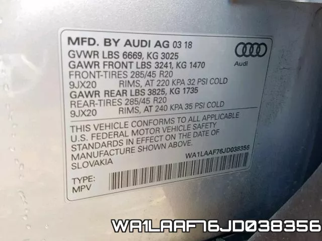 WA1LAAF76JD038356 фото 2