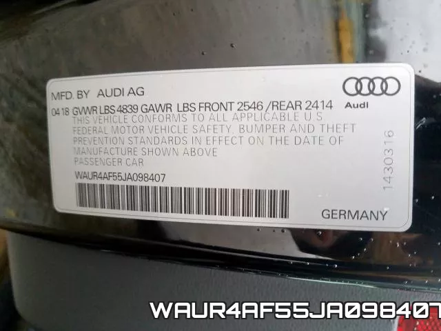 WAUR4AF55JA098407 фото 2