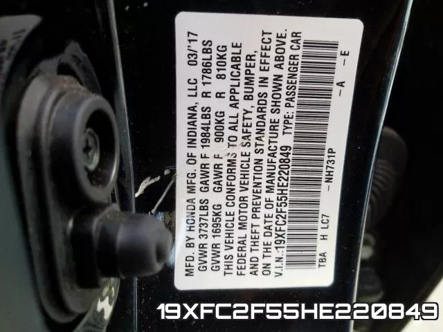19XFC2F55HE220849 фото 2