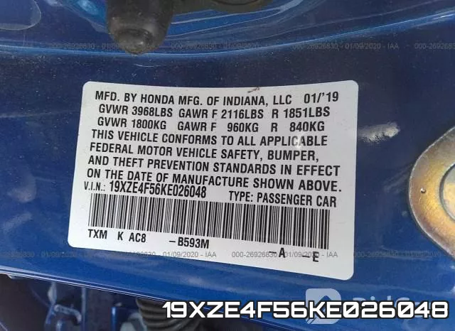 19XZE4F56KE026048 фото 10