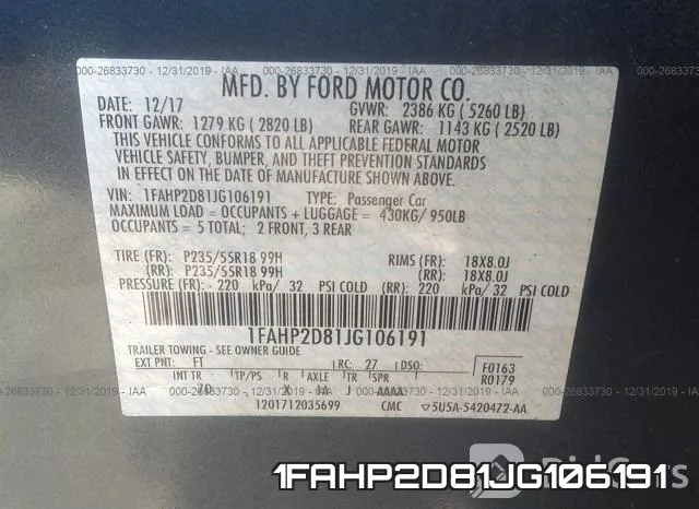 1FAHP2D81JG106191 фото 10