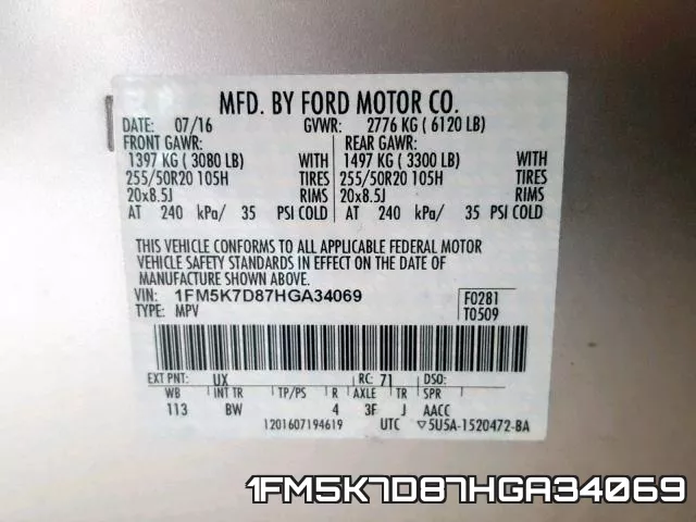1FM5K7D87HGA34069 фото 2