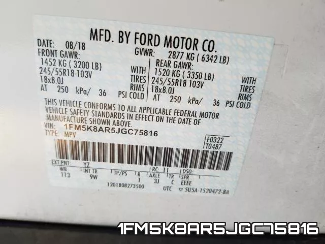 1FM5K8AR5JGC75816 фото 2