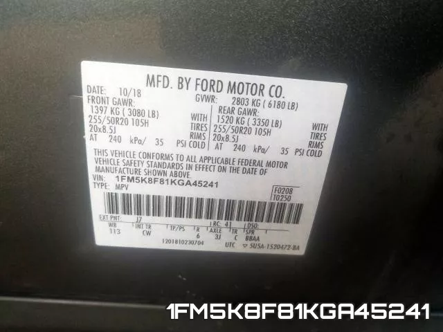 1FM5K8F81KGA45241 фото 2