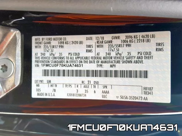 1FMCU0F70KUA74631 фото 2