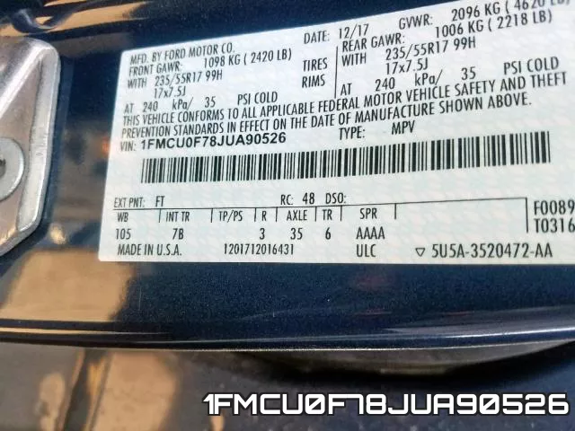 1FMCU0F78JUA90526 фото 2