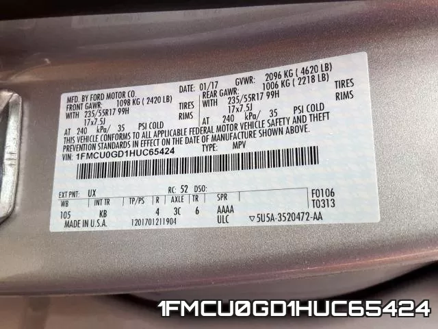 1FMCU0GD1HUC65424 фото 2