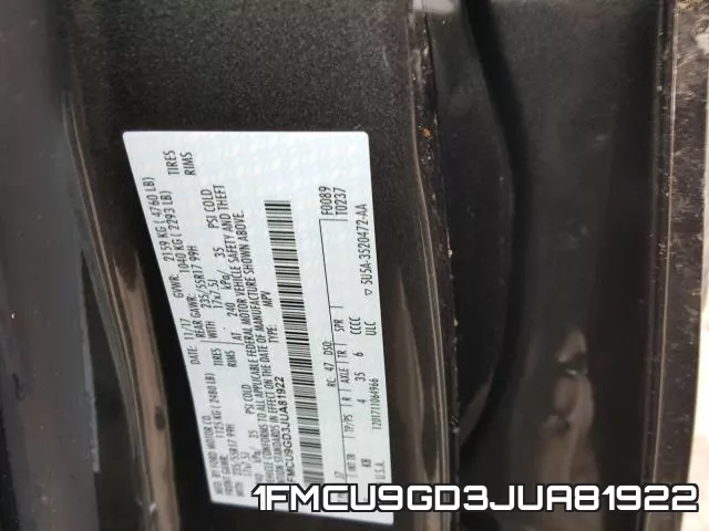 1FMCU9GD3JUA81922 фото 2