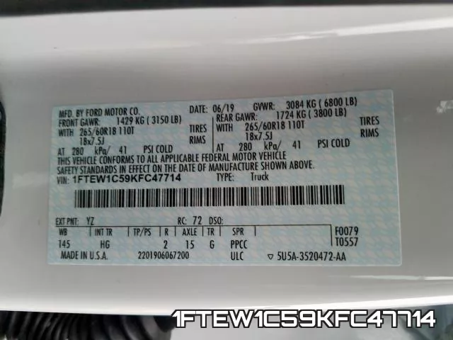 1FTEW1C59KFC47714 фото 2