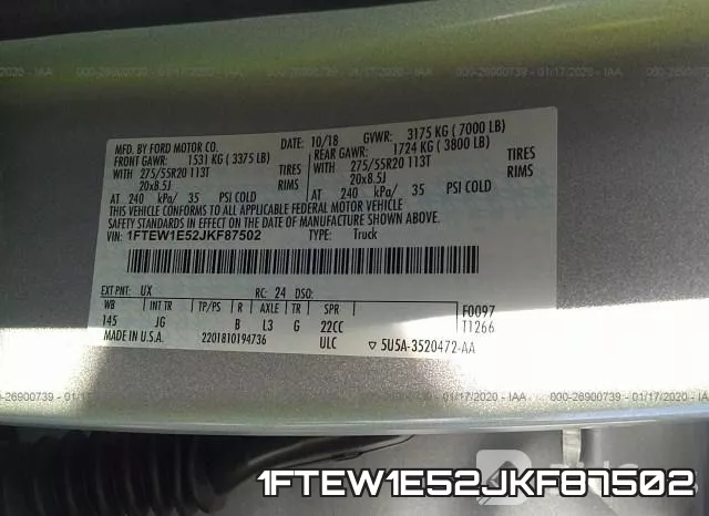 1FTEW1E52JKF87502 фото 10