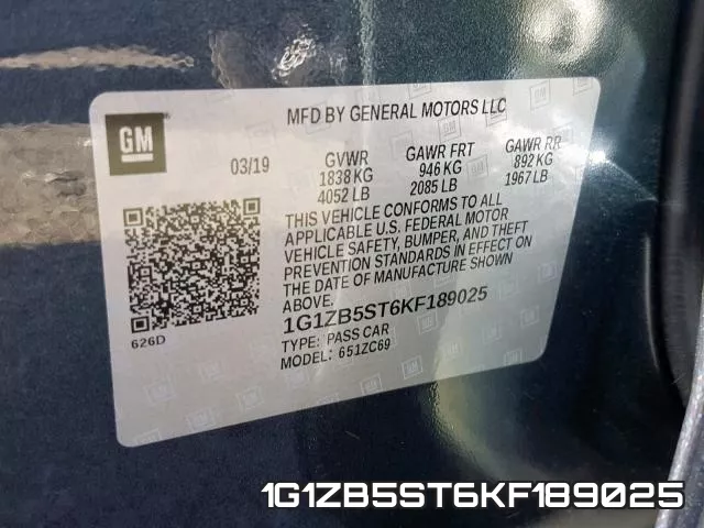 1G1ZB5ST6KF189025 фото 2