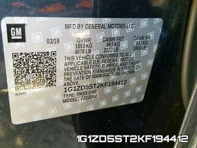 1G1ZD5ST2KF194412 фото 2