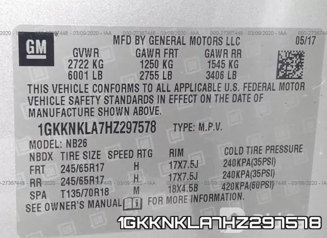 1GKKNKLA7HZ297578 фото 10