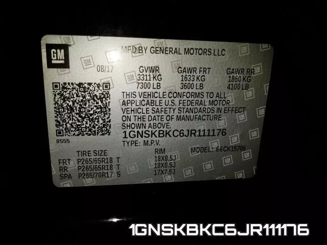1GNSKBKC6JR111176 фото 2