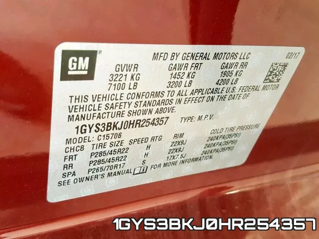 1GYS3BKJ0HR254357 фото 2
