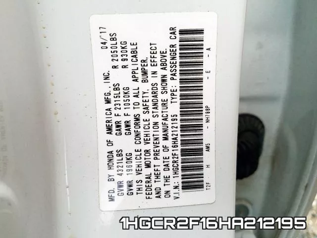 1HGCR2F16HA212195 фото 2