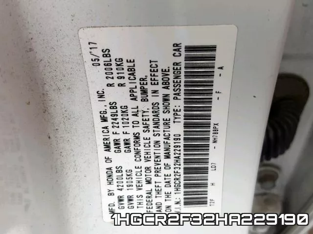 1HGCR2F32HA229190 фото 2