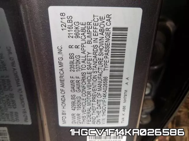 1HGCV1F14KA026586 фото 2