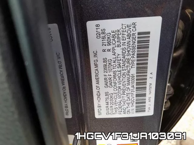 1HGCV1F31JA103091 фото 2