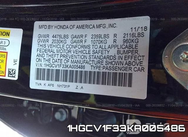 1HGCV1F33KA005486 фото 10