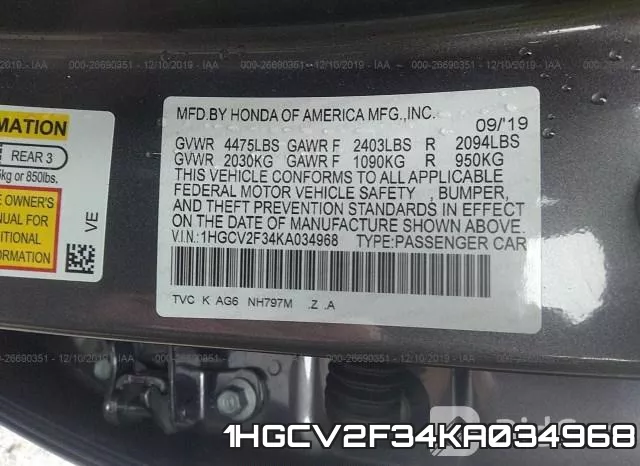 1HGCV2F34KA034968 фото 10