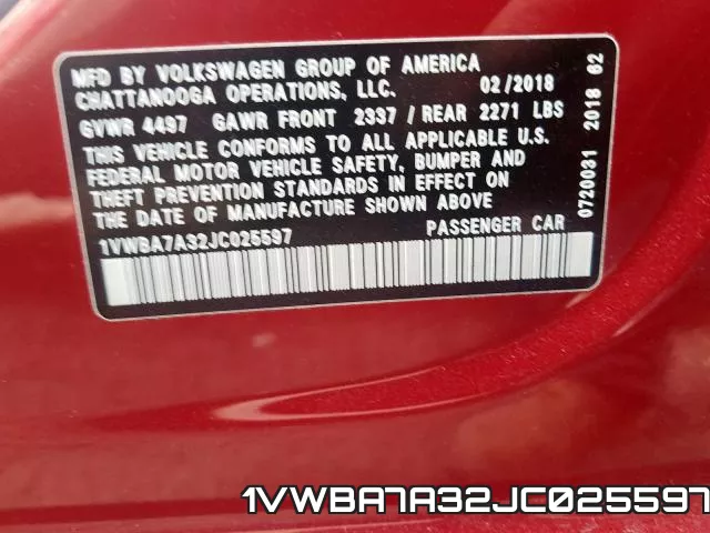 1VWBA7A32JC025597 фото 2